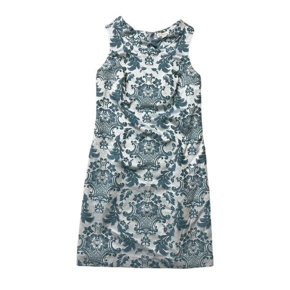 Merona Vintage Med Men Style Damask Tapestry Dress in Icy Blue Silver Size 4 - Picture 1 of 14